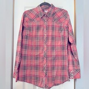 Wrangler Rock 47 pink plaid with rhinestones ladies L shirt